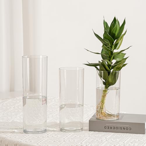 Flower Vase Acrylic Cylinder,Set of 3 Pcs, Clear Vase for Centerpieces,Wedding Decorative,Home Décor, Non Breakable Plastic, 7.86"+9.84"+11.8" Tall Round - Clear - size: Set of 3 - 3.94"x7.86", 3.94"x9.84", 3.94"x11.8"