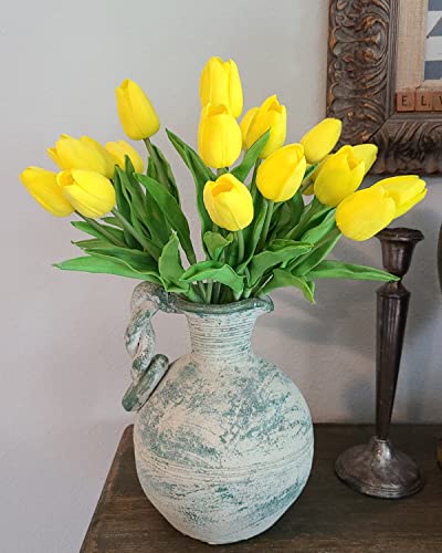 Beferr Tulips Artificial Flowers 18Pcs Faux Tulip Real Touch Tulip Fake Flowers Bouquets Arrangements for Mothers Day Spring Easter Home Wedding Table Decor Yellow - color: J-18pcs-1colors-yellow, size: 18PCS
