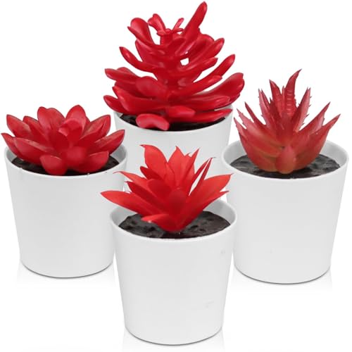 Uguisu Artificial Potted Plant, Simulated Gem Flower, Lotus Flower, Spring Artificial Succulent Plant, Small Artificial Plant, Spring Artificial Fake Plant, Office Home Wall Decoration (4/Red) - color: Red