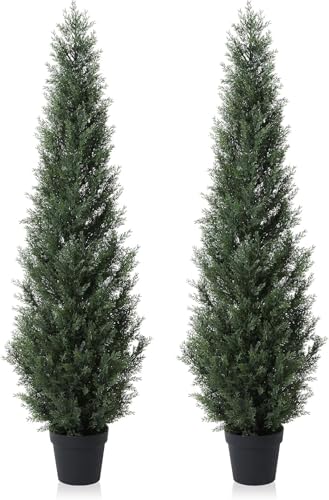 6 Feet Pre-Potted Evergreen Outdoor Artificial Cedar Tree for Front Porch Decor, Outdoor Entryway Decor Fake Tree, Tall Faux Tree with UV Resistant Coating (2 Pack) - color: 2 Pack