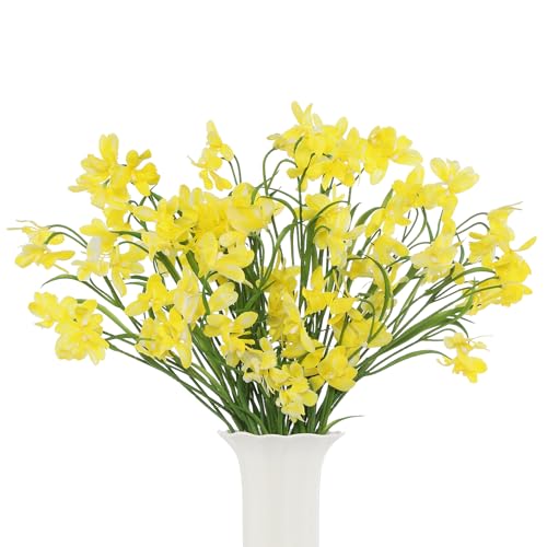12pcs Fake Orchid Flowers Branches, 21.7in Artificial Cymbidium Flower Stems for Table Centerpiece Wedding Vase Arrangements Office Home Decor (Yellow)