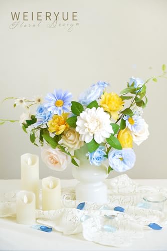 Blue Artificial Flowers Combo Box Wedding Decor,Fake Flowers,Flowers for Decoration,Silk Flowers for Home Decor Indoor,Cake Flowers,Faux Flowers for Crafts - color: Fresh Blue
