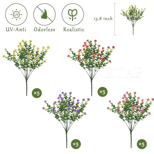 NETAP Outdoor Artificial Flowers UV Resistant, 20 Bundles Fake Realistic Floral Greenery Plants for Outside Porch, Window Boxes, Garden, Yard, Inside Home Table Decor, MixColorB - color: Mixcolorb