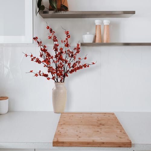 LESING 4pcs Cherry Blossom Flowers Artificial, Fake Silk Cherry Blossom Branches Tall Peach Blossom Flower Stems Arrangement for Wedding Home Office Party Decoration (Red-2) - color: Red-2