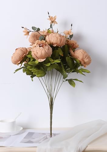 Duovlo Artificial Peony Silk Flowers Fake Flowers Vintage Wedding Home Decoration,Pack of 1 (Dark Champagne) - color: Dark Champagne