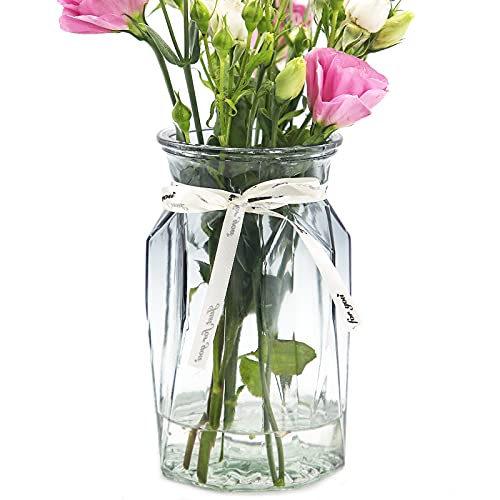 OFFIDIX Glass Vase, Geometric Faceted Design Flower Vase for Weddings, Events, Decorating, Arrangements, Office, or Home Decor - color: E-gray Clear Gradient