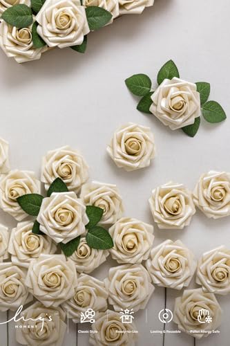 Ling's moment Artificial Flowers 25Pcs Champagne Gold Roses Decor w/Stems, 3" Real Touch DIY Foam Floral for Wedding Bouquet/Centerpieces, Outdoors Party Backdrop, Room/Table, Christmas Decor - color: Gld- Champagne Gold Rose, size: 25Pcs