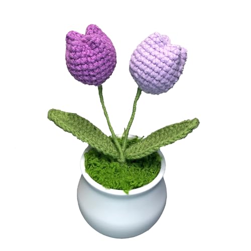 Joekaran Crochet Flowers Cute Little Potted Flower, Gift for Birthday, Teacher’s Day, Graduation, Anniversary, Christmas, Decor for Car Dashboard,Home Office Decoration (Purple Gradient Tulips) - color: Purple Gradient Tulips