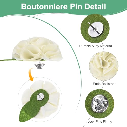M METERXITY 12-Pack Lapel Pin for Men, Handmade Flower Brooch Button Pins for Men Suits, Formal Boutonnieres - color: White