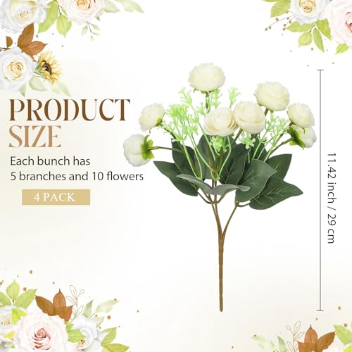 40 Heads Artificial White Rose Bouquets, 5 Bundles Fake Peony Flower Stems, 11.42 Inch Faux Silk Floral Picks for Wedding, Party, Table Centerpieces, Home Decor & Vase Filler