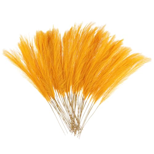 uxcell 50 Pcs Faux Pampas Grass 52cm/20.5" Artificial Fake Dried Pampas Grass Decor with Stem for Floor Vase Filler, Wedding Decoration, Home Decoration, Gold Yellow - color: Gold Yellow