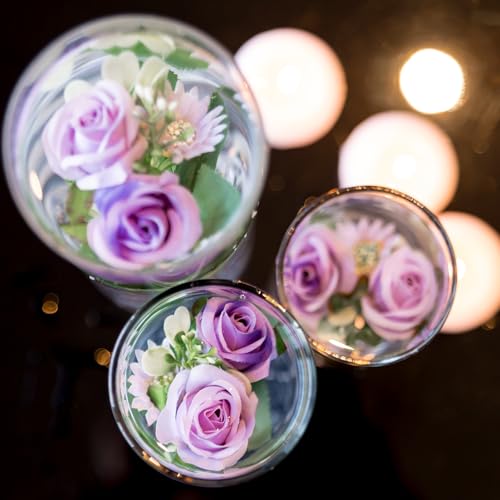 Purple Rose Floating Flowers for Table Centerpieces Glass Cylinder Vases Fillers Set with Floating Candles and Fake Ice Cubes for Wedding Party Home Pool Bar Restaurant Festival Decoration - color: Light Purple