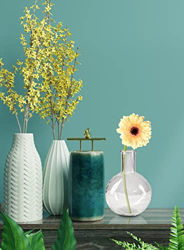 Serene Spaces Living Set of 2 Clear Bottleneck Bulb Glass Vase, Vintage Round Flower Vase for Console Table, Shelf, Living Room, Bathroom, Office, Wedding, Measures 5.3" Diameter & 7.48" Tall - color: Clear