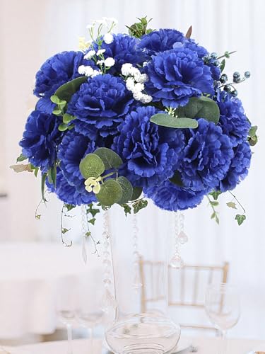 108pcs Carnation Head Flowers with Stem, Royal Blue Artificial Flowers Carnation Bulk - 3.5" Blue Silk Carnations Fake Flower for Bridal Wedding Bouquet Tables Centerpieces Grad Party Cemetary Decor - color: Royal Blue