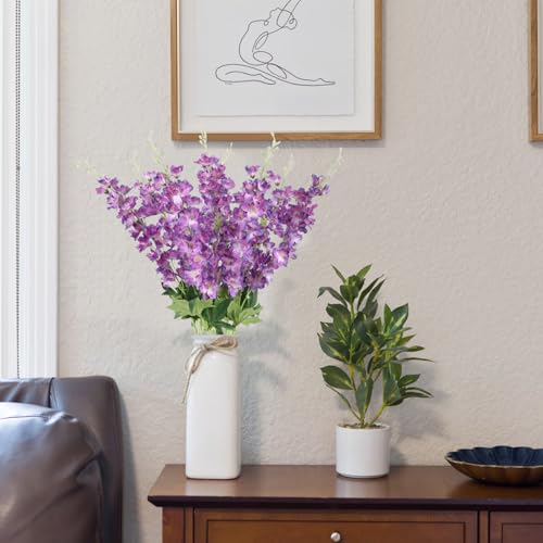 8PCS Delphinium Artificial Flowers 33.5'' Silk Faux Hyacinth Flowers Long Stem Artificial Snapdragon Flowers for Tall Vase Home Wedding Garden Table Centerpieces Decor(Colorful Purple) - color: Colorful Purple