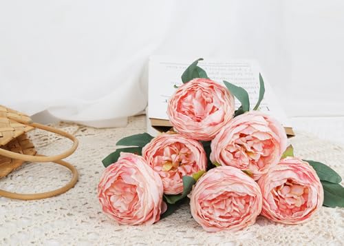 6PCS Pink Peonies Artificial Flowers 19.7" Vintage Fake Peonies Silk Flower Arrangements for Wedding Bridal Bouquet Home Party Office Decoration(Pink) - color: Pink