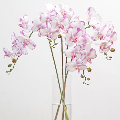 DUYONE 35 Inch Artificial Butterfly Orchid Flowers 4 Pcs softTouch Orchid Fake Phalaenopsis Flowers Stem Plants for Wedding Home Decoration (Light Purple 4pcs) - color: Light Purple 4pcs (Not Include Vases)