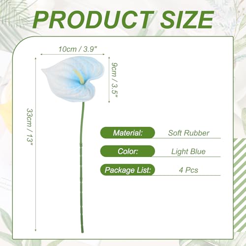 uxcell 4Pcs 11inch Artificial Anthurium Lily Flowers, Permanent Flower Bouquet for Home Arrangements Wedding Festival Decoration Crafts Store Decor Accessories, Light Blue - color: Light Blue