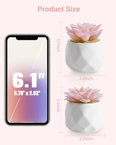 VIVERIE Mini Succulents Plants Artificial in Pots-Pink, Christmas Small Fake Succulents Plants for Home Decor Indoor for Women, White Ceramic Faux Succulents, Set of 2, Gifts for Mom - color: Pink-2 Pack