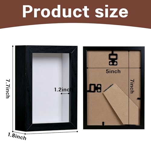 5x7 Shadow Box - 2Pack Black Wooden Deep Picture Frame with Shatter-Resistant Panel for Wall Decor | 3D Display Case for Military Medals, Flowers, Photos and Crafts | Easy to Open & Ready to Hang Gift - color: Black, size: 2Pcs 5x7in