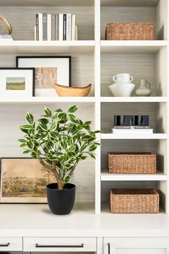 Small Fake Plant Artificial Bonsai Tree 17" Faux Plants Indoor Realistic Fake Potted Plants Small Fake Tree Decor with Pot for Home Table Office Desk Bathroom Bedroom Living Room Farmhouse Decoration - color: White #1