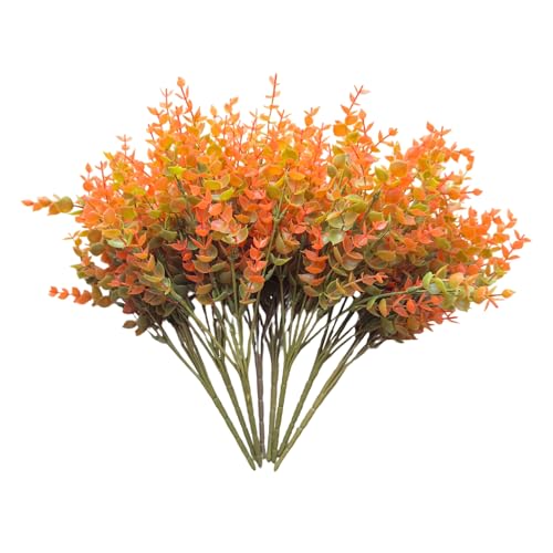 8 Bundles Multi Colored Artificial Eucalyptus Leaves, Plastic Plants, Outdoor Plants, Indoor Decorative Artificial Plants, Porch Window Frames, Green Plant Decorations (8, Orange) - color: Orange