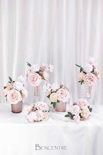 Blush Pink Wedding Centerpieces Flowers Mini Bridesmaid Bouquets Set of 6 Pre-Made Wedding Flowers for Tables Artificial Flowers - color: Blush Pink