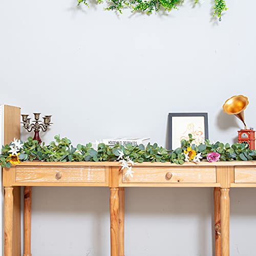 Naidiler Eucalyptus Garland with Flowers, Spring Decor for Mantle, Wedding Arch & Fireplace - color: Purple Yellow