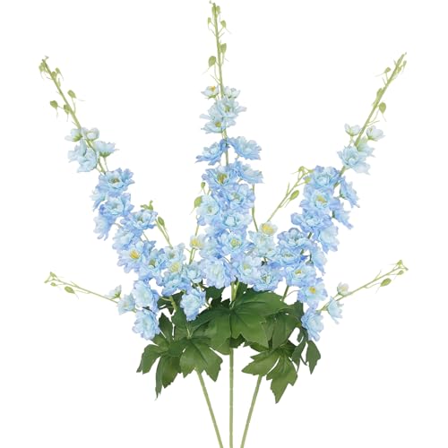 3 Pcs Delphinium Artificial Flowers 40" Long Stem Silk Larkspur Flowers Bulk Blue Faux Delphinium Stems for Tall Floor Vase Wedding Floral Arrangement Centerpieces Outdoor Home Decor Indoor - color: Blue