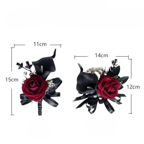 Black Red Wrist Corsage for Wedding Party Bridal Shower Homecoming Ceremony Artificial Calla Lily Rose Bracelets Pearl Wristlet Corsage for Women Girl Mother Bride Bridesmaid - color: Black Burgundy Corsage