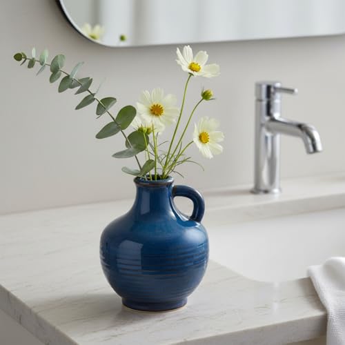 Sunddo Blue Ceramic Flower Vase, 6 Inch Small Modern Vase, Decorative Vases for Home Decor, Farmhouse Decor, Centerpieces, Entryway Living Room Dining Table Kitchen Decor - color: Blue - 6, size: 6 Inch