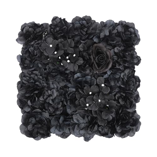 DNYSYSJ Black Flower Wall Panel,6pcs 15" X 15" Black Rose Panel Artificial Hydrangeas Flowers Panel Silk Fabric Wall Mat for Halloween Thanksgiving Photography Home Wedding Party Event Wall Decor - color: Black Roses, 15x15in, size: 6 pieces