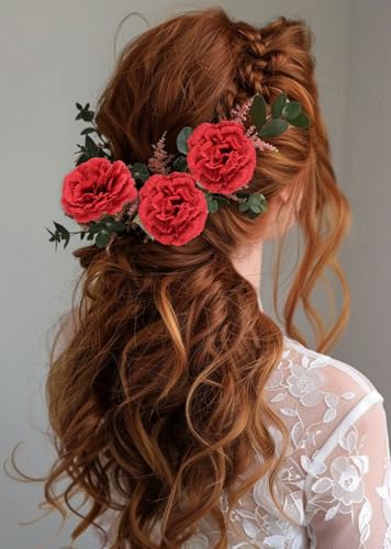 IPOPU Red Carnation Flowers Artificial 10PCS Fake Carnations Silk Flowers with Stems 11.4" Artificial Red Flowers for Bridal Shower Decorations Wedding Centerpieces for Tables Home Party - color: Red