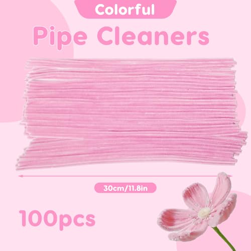 Taowave 100 Pcs Solid Color Pipe Cleaners, 12 Inch 6mm Single Color Chenille Stems, Fuzzy Flexible Craft Pipe Cleaners, Bulk Art DIY Supplies, Flower Making, Holiday Decor (Macaron Powder) - color: Macaron Powder