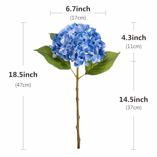 5 Pcs 18.5 inch Faux Silk Blue Hydrangea Artificial Flowers, Fake Flowers with Stems, for Wedding Bouquets Home Decor Table Centerpieces Outdoor Office Family Party Decoration - color: Blue