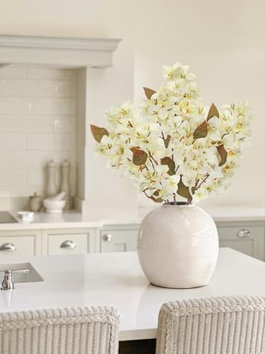 Briful Bougainvillea Artificial Flowers 5 Pack 27.5'' Fake Bougainvillea Floral Stems Realistic Silk Floral Arrangements for Home Weddings Parties Table Vase Centerpiece Decor(Beige) - color: Beige
