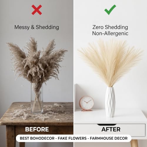 30PCS Artificial Pampas Grass Decor, 21.7" Small Faux Pampas Grass No Shedding Allergy Free, Fluffy Boho Silk Flowers for Vase Filler, Home Living Room Wedding Table Centerpieces, Beige - size: Begie