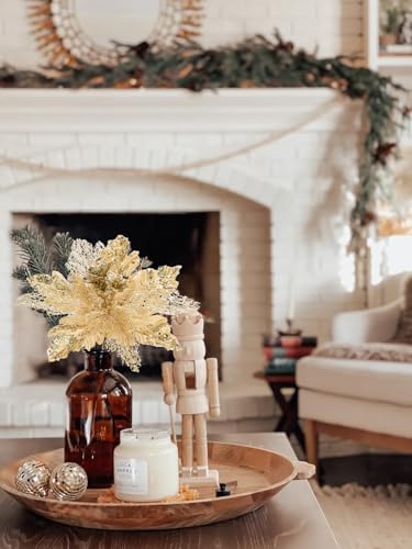 Briful 6PCS Poinsettias Christmas Tree Flowers 9.8'' Artificial Christmas Floral Picks and Sprays Large Gold Silk Flowers with Stems for Xmas Home Vase Table Centerpiece Garland Decor - color: Gold