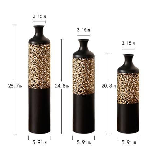 Tall Floor Vases, Black Large Decorative Vase Set for Living Room Metal Extra Big Standing Home Decor 20.8/24.8/28.7in Height - color: Floor Vase Black