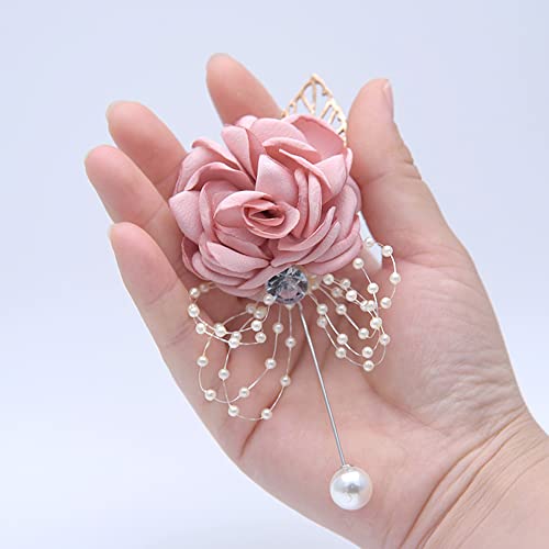 Rose Wrist Corsage Boutonniere Set,Wrist Flower Corsage Wristlet Band Bracelets and Men's Boutonniere for Wedding Flowers Accessories Prom Suit Decor - color: Set Red
