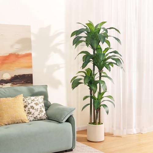 Artificial Dracaena Tree 6ft, Tall Fake Dracaena Plants with White Planter, Faux Dragon Tree Indoor Floor Plant for Home Decor Office Living Room Porch Housewarming, 1Pcs - size: 6ft