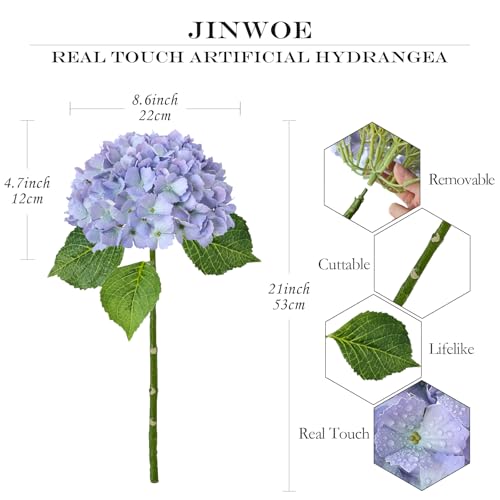 JINWOE Boho Hydrangea Artificial Flowers,3pcs 21" Latex Real Touch Flowers, Faux Flowers Fake Artificial Hydrangeas with Stems for Bouquet Table Centerpieces （Light Purple） - color: Purple