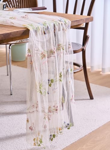 vctops 2 Packs Embroidery Lace Fall Table Runner 10ft Floral Garden Seasonal Tulle Table Runner Holiday Kitchen Dining Table Decoration for Wedding Party Baby Shower Birthday (Beige,30"x120") - color: Beige