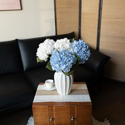DUYONE 22"Real Soft Touch Hydrangea Artificial Flowers Realistic,Large Long Stem Fake Flowers Full Latex Faux,Wedding Bouquet,Party Home Decor,Garden Office Room Table Centerpieces White 2 Baby Blue 2 - color: 2 White & 2 Baby Blue, size: 4Pcs