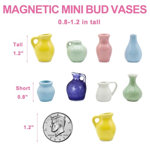 8Pcs Mini Vase Magnets for Fridge with Artificial Flowers Set Strong Magnetic Cute Decorative Bud Vases for Kitchen Office Locker Home Decor Small Flower Vase (Morandi) - color: Morandi