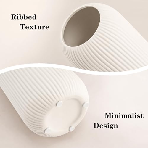 Ceramic Vase for Flowers – Modern Small Ribbed Textured Flower Vase for Home Decor, Pampas Grass, Decorative, Farmhouse, Coffee Table, Kitchen Centerpieces, Bookshelf and Home Living (White) - color: White