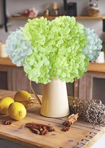 Hydrangea Artificial Flowers Silk Lifelike 2Pcs White/ 4Pcs Green 20" Long Rod for Centerpiece - color: White/Green
