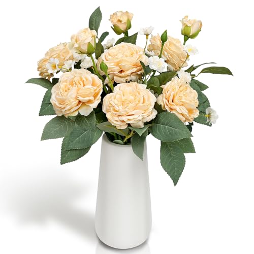 16’’ Artificial Flowers with Vase, Silk Flower Arrangements Rose Peony Vase for Living Room Kitchen Bathroom Table Centerpieces Decor - Champagne - color: Champagne