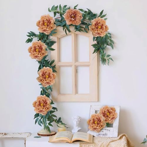 20 Pcs Artificial Flower Peonies, 5" Silk Fake Peonies with 6" Stems No Leaf, Faux Peonies Flowers for Decoration Wedding Home Party Centerpiece Decor Floral Art (Caramel Colour) - color: Caramel Colour