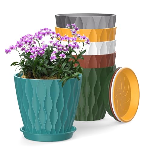 6 Inch Plant Pots, 6 Pack Indoor Flower Pots, Planters with Drainage Holes and Trays for Orchids, Violets, Succulents, Herbs, and Other Plants,Corolful - color: Colorful, size: 6inch